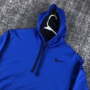 Nike Hoodie Mens Large Blue Therma-FIT Fleece Pullover Kangaroo Running Training